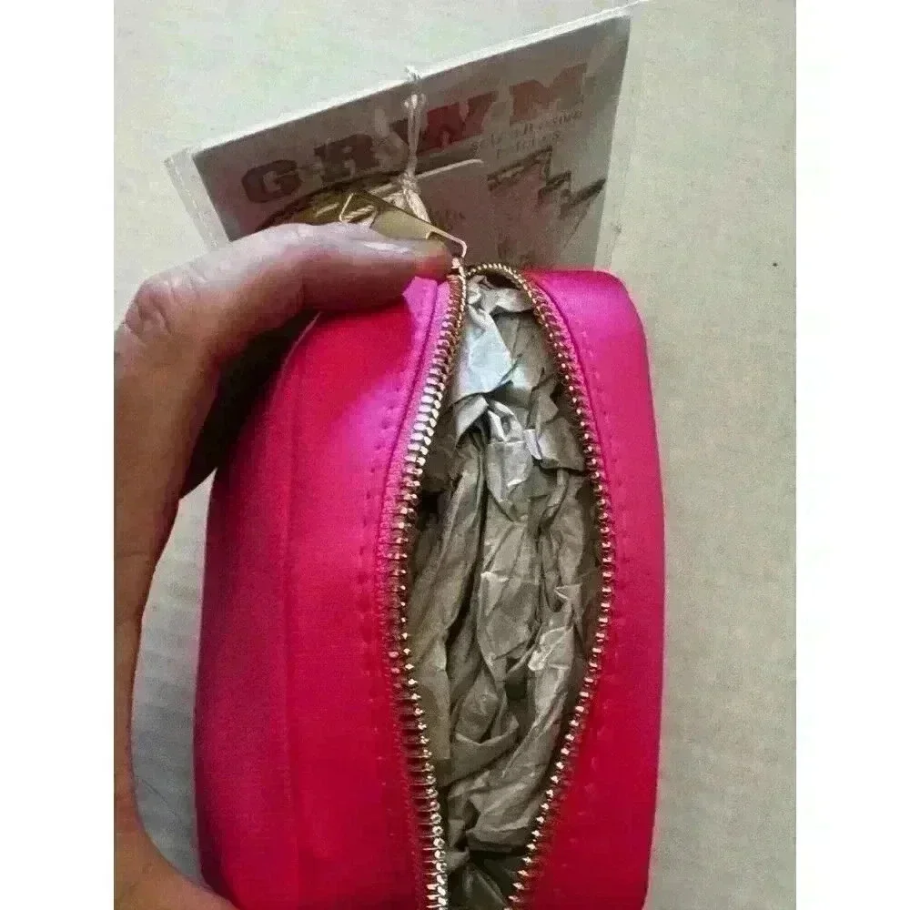 Get Ready With Me Travel Make Up GRWM Bag Hot Pink with Adhesive Patches Stuffer